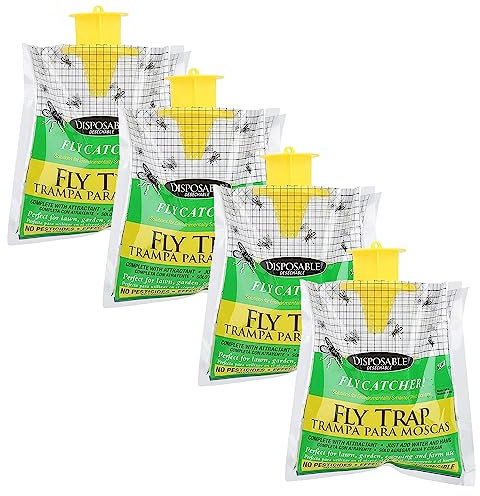 Ensemble de 4 Pièces Anti Mouche Exterieur, Piège à Mouches Jetable, avec Appat Mouche, Sac Atrappe Mouche à Suspendre, Poche Piege a Mouche, Produit Mouche pour Domestique, Fermes, Jardin