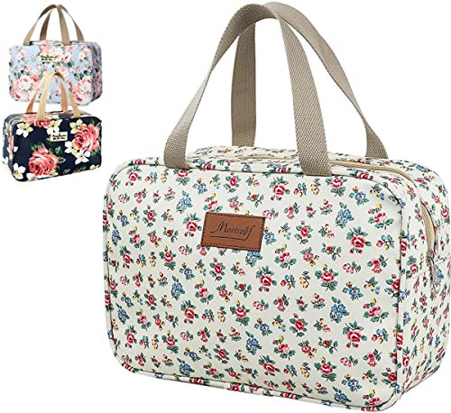 Trousse de Toilette Femme,Trousse de Toilette étanche Portable,Sac de Toilette Grande capacité Organisateur pour Le Voyage,Business,Pique-Nique (Petites Fleurs Beige)