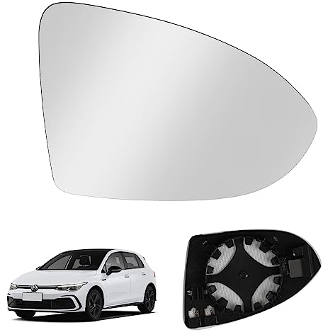 LURICO Verre de rétroviseur de rechange pour Golf 7 MK7/7.5/GTI/R-line, côté passager droit chauffant, asphérique, lentille inversée, avec plaque de support, pour Golf Sportsvan 2016-2018