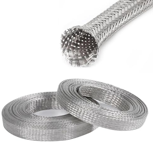 SUNNAREPOON Tinned Copper Wire Shielding Sleeve, Expandable Ground Strap Wiring Braided Sleeving Metal Mesh Sheathing Cabling Wiring Protector (1/4inch - 12ft)