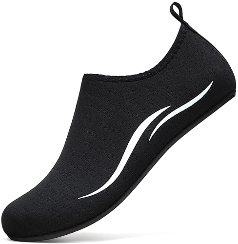 RUOMU Badeschuhe Damen Herren Wasserschuhe Neoprenschuhe Strandschuhe Aquaschuhe Surfschuhe Schwimmschuhe Wassersportschuhe Barfuß Schuhe Bequem Hausschuhe (Schwarz,40 EU)
