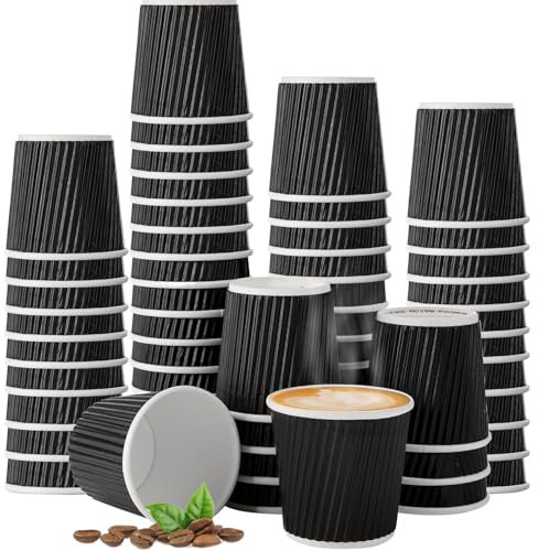 200 Pcs 4oz Paper Espresso Cups Ripple Wall Hot Cups For Coffee Disposable Coffee Cup Paper Hot/Cold Drinking Cups for Party, Picnic, Travel and Events (Black)