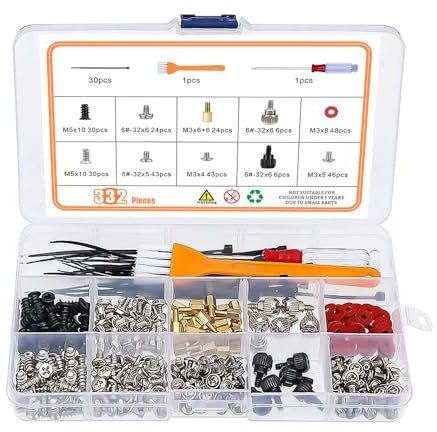 Sarini Juego de Tornillos para Caja de Ordenador,Accesorios para PC,Placa Base,Ordenador portátil,Kit de Tornillos para Mantenimiento de computadora,332 Uds.