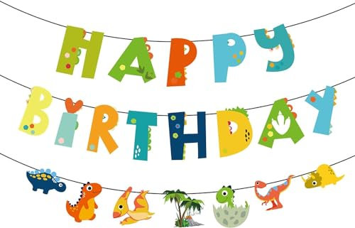 Festa Dinosauri Compleanno Festone Buon Happy Birthday Dinosauri Decorazioni Striscione Festoni Bambino Appendere Dinosauri Scritta