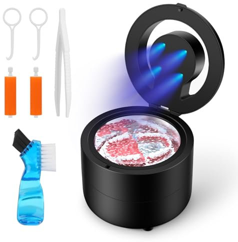 BlumWay Pulitore ad ultrasuoni per apparecchi dentali – Pulitore ad ultrasuoni per protesi dentarie, paradenti, parentesi graffe, testine spazzolino, 45 kHz, dispositivo di pulizia ad ultrasuoni per