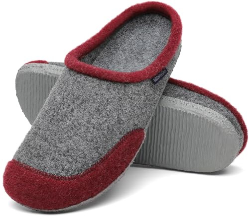 Mishansha Hausschuhe Herren Filzpantoffeln Damen Filz Hausschuhe Winter Warme Filzlaufsohle Indoor Hüttenschuhe Slipper Rot,Gr.39