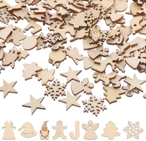 TOPBATHY 300 decorazioni natalizie in legno non finite per artigianato, decorazioni natalizie da appendere, ornamenti per albero per fai da te, decorazioni per feste di vacanza