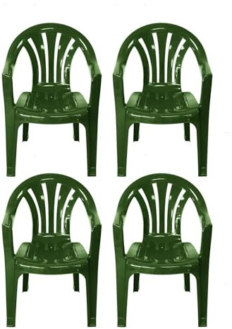simpa Solana GREEN Stackable Low Back Plastic Garden Chairs - Set of 4