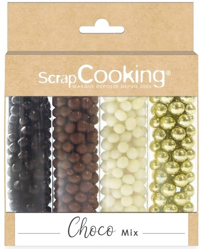 ScrapCooking - Mix Billes Choco & Or - Assortiment 3 Chocolats & Billes Sucrées Dorées - Perles Sprinkles - Décorations Alimentaires Pâtisserie, Gâteaux - Noël, Anniversaires - 7462