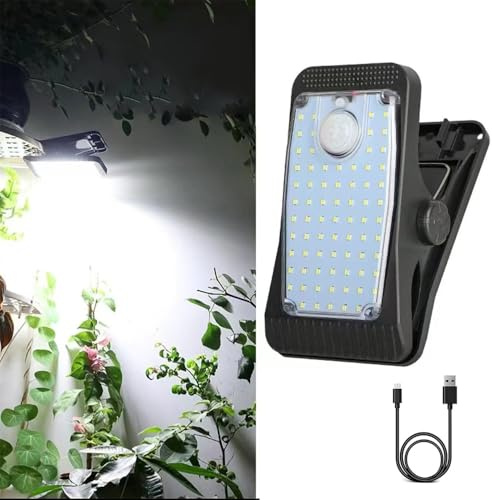 YZYOE Ny förbättrad 73 LED utomhus solklämlampa, bärbar belysning med rörelsesensor, vattentät sol och USB-driven innergård atmosfär dekorativa lampor, 3 lägen gångljus.