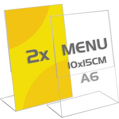 TAPKUA Espositore Inclinabile in Acrilico A6, Insegna Trasparente, Bacheca Verticale per l'esposizione di Menù, Brochure, Volantini (2 Pezzi - A6)