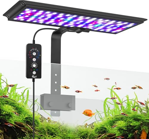 AQQA LED Aquarium Light 18W, 24/7 Mode Clip-on Fish Tank Light, DIY Mode Full Spectrum Aquarium Plant Lights, Adjustable Timer/Brightness with Memory Function, IP68 Waterproof for 45-60cm Fish Tank