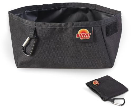 VANU CAMPERS® Faltbarer Outdoor Hundenapf für unterwegs, 3L, waschbar, mit Karabiner, kompakt faltbar & platzsparend, ideal für Camping & Reisen – Napf groß für alle Hundebesitzer , schwarz & robust