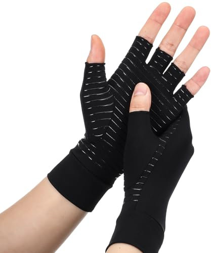 JIEYAO Kupfer Arthritis Handschuhe, Arthrose Handschuhes mit Kupfer Rheuma Kompressionhandschuhe Herren Damen Fingerlose-Handschuhe Arthriti Gaminghandschuhe für Rheumatoide & Osteoarthritis(XL)