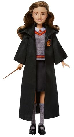 Mattel Harry Potter-Spielzeug, Hermine Granger-Modepuppe im typischen abnehmbaren Hogwarts-Gewand mit Zauberstab-Zubehörteil, vom Film inspiriert, JGM19