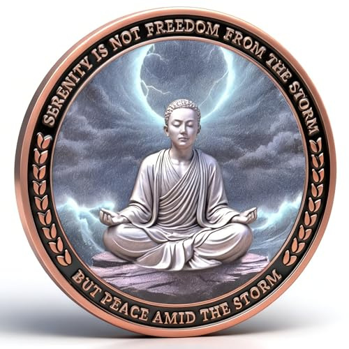 Serenity Peapce Challenge Coin – Inspirational Recovery Pocket Token Medallion, “Serenity is Not Freedom from the Storm, but Peace Amid the Storm”, Strength and Resilience Coin