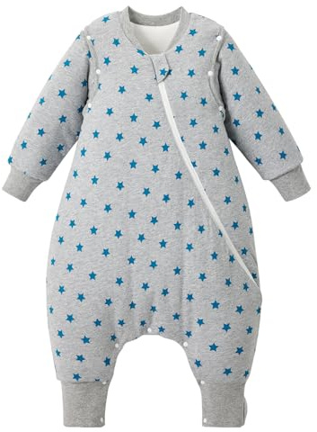 Duomiaomiao Sleeping Bag with Legs, 100% Cotton Winter 2.5 Tog Baby Sleep Bag Toddler Sleeping Sack with Long Sleeves for 12-24 Months Boys Girls, Star