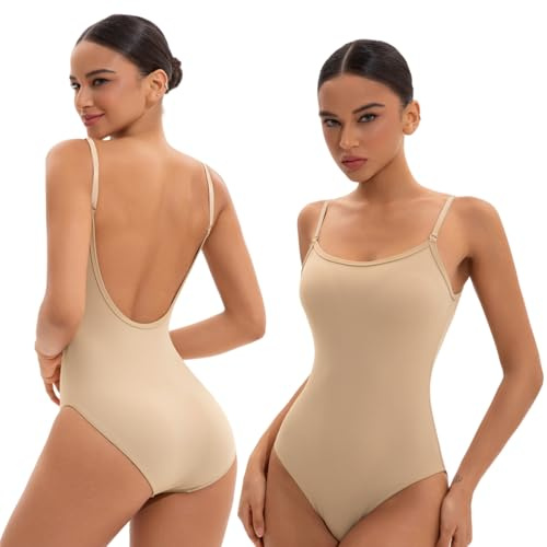 Sanstrong Ballettanzug für Damen, verstellbarer Riemen, Gymnastikanzug, Tanzunterwäsche, Bodysuit, Erwachsene, Mädchen, Fitnessstudio, Tanz, Ballett, Unterwäsche, Tanzkleidung, Gymnastikanzug, nude, M