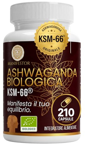 Ashwagandha KSM-66® BIO 210 Capsule Vegane – Withania Somnifera Pura ad Alta Concentrazione – Supporto Equilibrio Mentale, Rilassamento e Benessere Quotidiano
