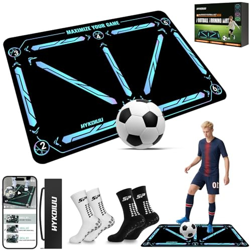 Tapis Foot Entrainement Avec Chaussettes Foot Antidérapantes Vidéos de Formation 120x80cm Tapis Entrainement Foot Accessoire Tapis D’Entraînement Pour Cadeau Football Enfant