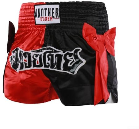 HEBEOT Unisex Boxshorts Muay Thai Trainingsshorts Gym Shorts Atmungsaktives Polyestergewebe Elastische Taille Bedrucktes Muster Erwachsene Herren Damen Sportbekleidung (M Schwarz Rot)