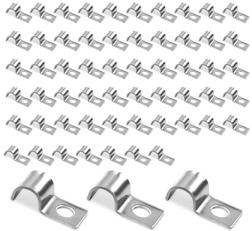 MUNTE 60 Piezas Abrazaderas Pared, Grapas Cable Pared de Acero Inoxidable, Abrazaderas Metalicas en U para Cables de 8 mm de Diámetro, Adecuado para El Hogar, Exteriores y Fábricas