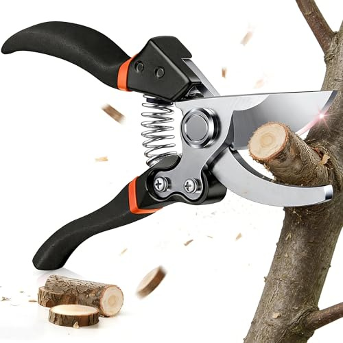 Trädgårdssax med SK-5-stål och säkerhetsspärr, rostfri rosensax, professionell för grenar upp till 25 mm, halkfritt handtag, växtsax för rosor, buskar, bonsai
