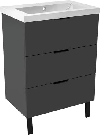 AICA Ensemble Meuble Salle de Bain 60cm avec Simple Vasque - 3 tiroirs Anthracite