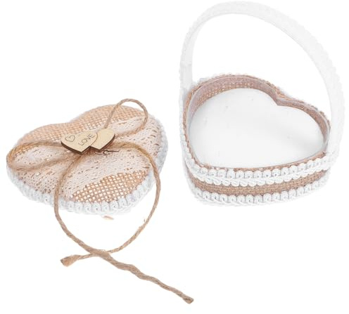Lurrose Boîte à Alliances Rustique en Jute, Coussin Alliance Portable Poignée, Présentation Sûre des Bagues, pour Mariage et Cérémonie