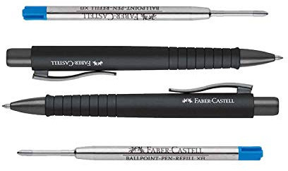 Faber-Castell 241190 Kugelschreiber, POLY BALL XB, schwarz (All Black Doppelpack + 2 Minen Blau)