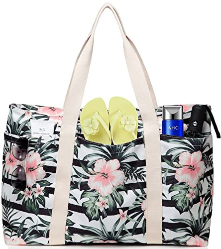 Makukke Große Strandtasche mit Reißverschluss, Shopper Damen Schultertasche Canvas Beach Bag für Tagesausflüge Oder Festivals Nutzen, 55 x36 x 20 cm