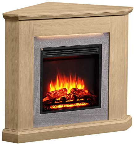 FLAMME Howick Corner Fireplace with 38'' surround with 2kW Fireplace Heater Natural Oak Multiple Colours Available