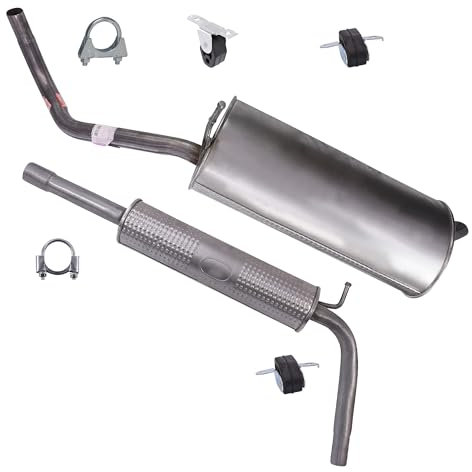 BESTPRICE Auspuff Schalldämpfer Set 1x Mittelschalldämpfer, 1x Endschalldämpfer, mit Montagematerial Kompatibel mit SEAT IBIZA III (6L1), SKODA FABIA 1 (6Y2) (6Y3), VW POLO (9N_, 9A_)