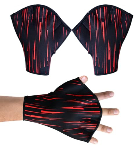 EFAH SPORTS Swimming Gloves, Swim Training Glove Neoprene Woven Fitness and Water Aerobics Resistance Gloves for Men Women Kids (Red, XS)
