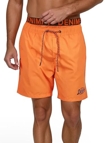 DENIMFY DFNeo Short de bain long pour homme - Taille double - Imprimé noir bleu orange - Tailles S, M, L, XL, XXL, 3XL, 4XL, 5XL