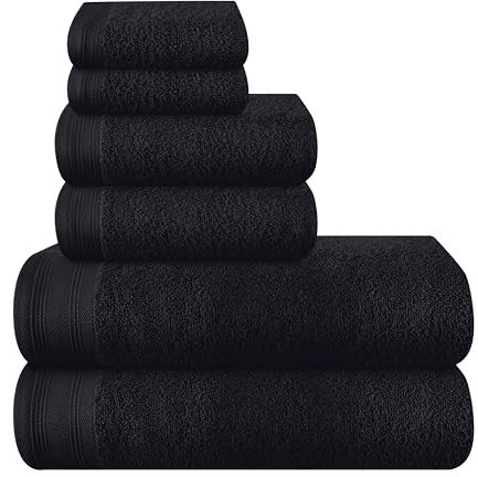 MALLONI HOME Ultra Soft 6er-Pack Baumwoll-Handtuch-Set, enthält 2 übergroße Badetücher 70 x 140 cm, 2 Handtücher 40 x 60 cm und 2 Waschbetten 30 x 30 cm, Schwarz