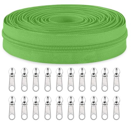 Sawoake #3 Nylon Coil Zippers by The Yard Bulk 10 Yards with 20pcs Zipper Sliders for DIY Sewing Tailor Craft Bag Garment Home Textile…(GrassGreen)
