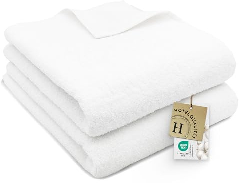 ZOLLNER 2er Set Saunatücher in 70x180 cm - weiche und saugstarke Handtücher in weiß - mit praktischem Aufhänger - waschbar bis 95°C - Baumwolle - Hotelqualität