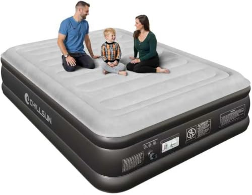 CHILLSUN Matelas gonflable amélioré, lit gonflable double/king size avec pompe électrique intégrée, lit gonflable King Size pour le camping ou la maison, 203 cm (L) x 152 cm (l) x 46 cm (H)