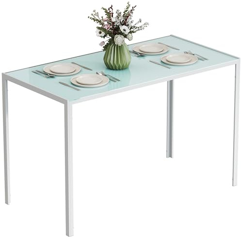 HOMCOM Esstisch Glas Küchentisch mit Metallbeinen für 4 Personen Esszimmertisch moderner Tisch für Küche, Esszimmer Wohnzimmer 120 x 60 x 75 cm Weiß