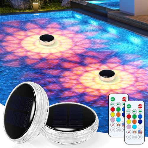 Fizzyo Luz Solar Piscina Flotantes, 2 Unidades Luces Solares Flotantes con Control Remoto, Temporizador, 9 Colores 3 RGB Modos, Luces Subacuáticas para Piscina, Estanque, SPA, Fiestas en el Jardín