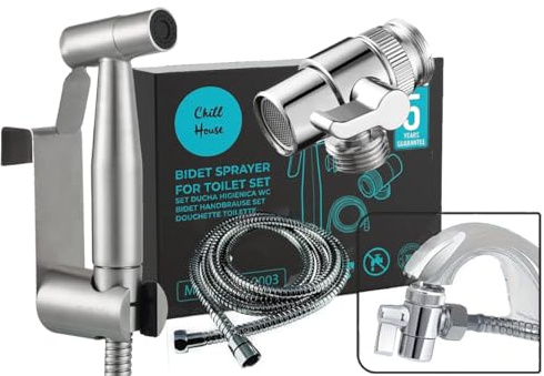 CHILL HOUSE Kit Bidet Portatil para Wc, Ducha Higienica con Adaptador Grifo en Acero Inox AISI 304 y Manguera de Ducha 1,5 M en Acero Inox. Ducha Bidet Para Wc Inodoro Completo