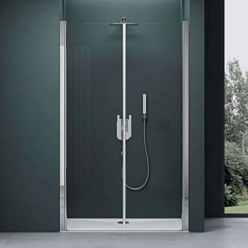 Mai&Mai double porte de douche pivotante 180°auto-levante paroi de douche pour niche 110x195cm en verre ESG transparent de 6mm avec revêtement Nano Ter24K