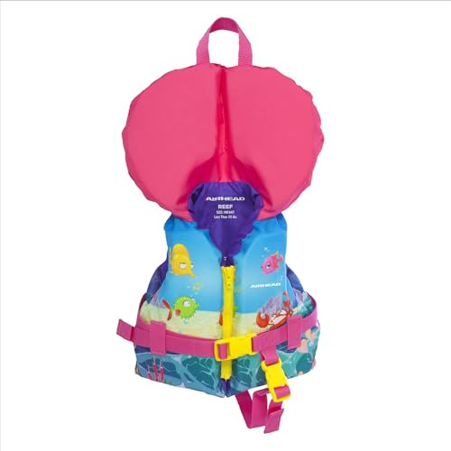 Airhead TREASURE Life Jacket for Kids - USCG Approved Infant & Child Boating Safety PFD for Swimming, Water Play & Family Recreation, Closed-Side Flotation Device, Infant Under 30 Lbs, Pink