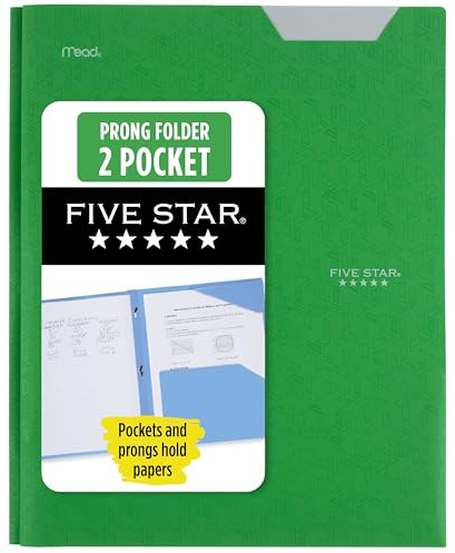 Five Star 2-Pocket Folder, Plastic Folder with Stay-Put Tabs and Prong Fasteners, Holds 8-1/2 x 11 Paper, Forest Green (72111)
