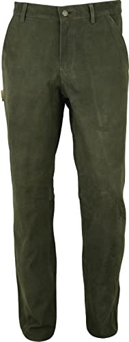 Fuente Leather Wears Herren Outdoorhose Jagdhose Lederhose- Lange Jägerhose in Nubuk Leder mit Messertasche in Inch Größen Farbe Olive