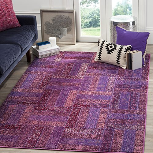 SAFAVIEH Boho Teppich für Wohnzimmer, Esszimmer, Schlafzimmer - Monaco Collection, Kurzer Flor, Lila und Multi, 122 X 170 cm