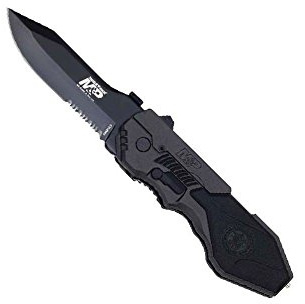 Smith & Wesson SWMP4LS 8.6in S.S. Assisted Folding Knife with 3.6in Serrated Clip Point Blade and Aluminum Handle for Outdoor Tactical Survival and EDC , Black