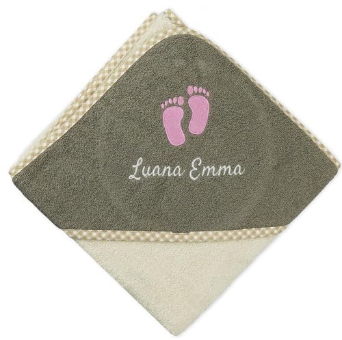 Wolimbo Kapuzenhandtuch personalisiert mit Namen und Motiv - beige-braun - 100x100 cm - für Baby und Kinder