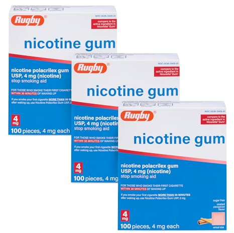 Rugby Polacrilex 4mg Nicotine Gum - Cinnamon Flavor, Quit Smoking and Vaping Aid, Sugar-Free,100 Count (3 Pack)
